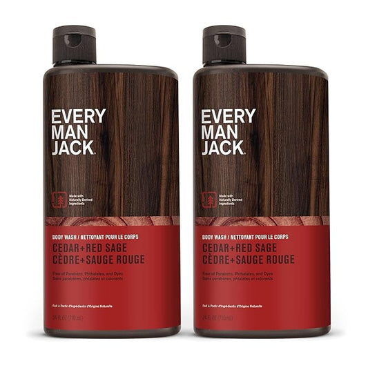 Every Man Jack Nourishing Cedar + Red Sage Mens Body Wash for All Skin Types - Naturally Derived Ingredients - Cleanse and Hydrate Skin with Coconut and Glycerin - 24oz 2 Bottles-BrightBean Baby