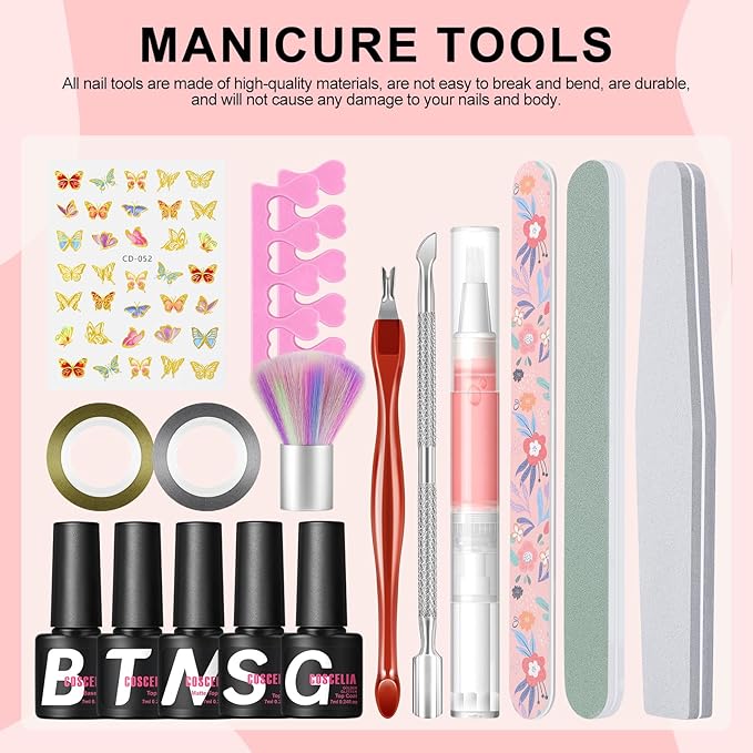 COSCELIA 57pcs Gel Nail Polish Kit with U V light Starter Kit 40 Colors Summer Gel Polish Set 5pcs Top and Base Coat Glossy Matte Glitter Beautiful Nail Stickers Gel Manicure Kit DIY Gifts for Women-BrightBean Baby