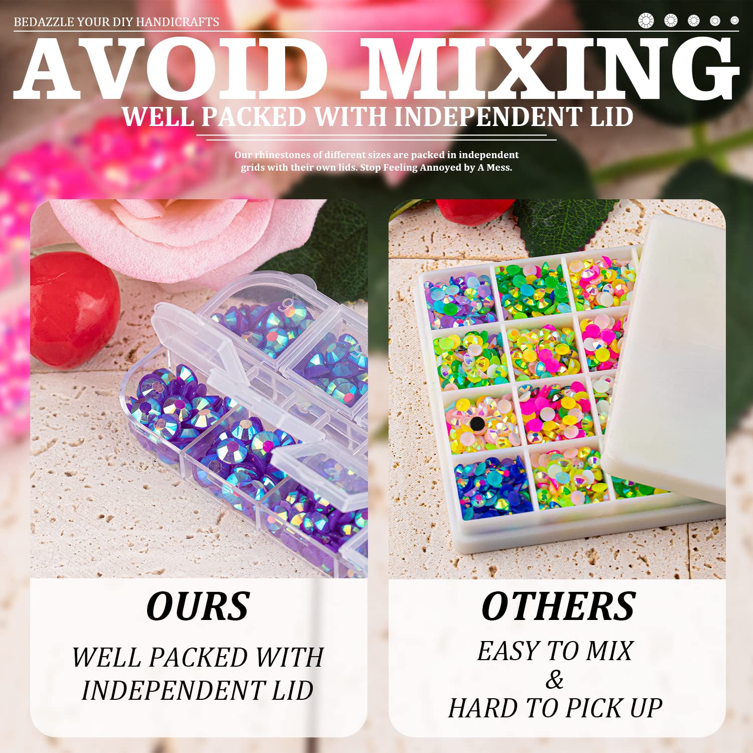 7000PCS Resin Rhinestones with Tweezers for Crafting, 2/3/4/5/6mm Flatback Jelly Rhinestones, 4 Box Dark Purple AB Non Hotfix Crystal Gems for DIY Crafts Mugs Tumblers Clothes Makeup Nail-BrightBean Baby