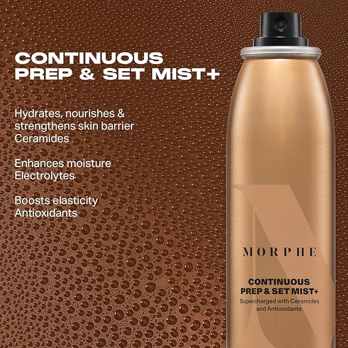 Morphe Mini Continuous Prep & Set Setting Spray - Travel Size Setting Spray for Makeup - Micro-Fine Face Mist Enriched with Ceramides to Help Hydrate, Nourish & Strengthen Skin Barrier (1.3 oz)-BrightBean Baby