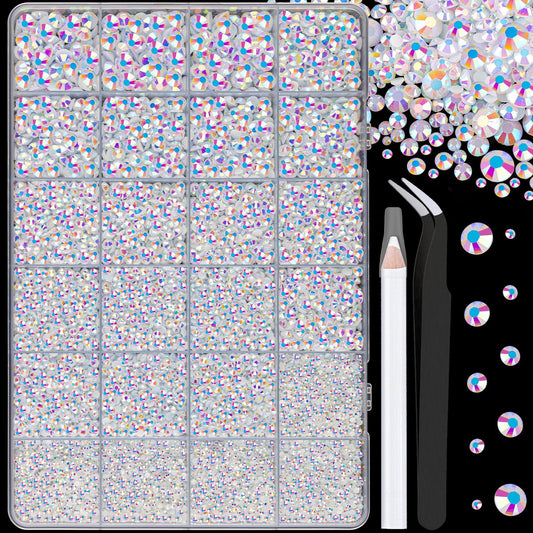 25000Pcs Resin Jelly Rhinestones for Crafting, White AB 2-6mm Mixed Sizes Non Hotfix Flatback Gems, Bedazzling Crystal for DIY Crafts Clothing Tumblers Mugs Shoes Fabric Nail Art-BrightBean Baby