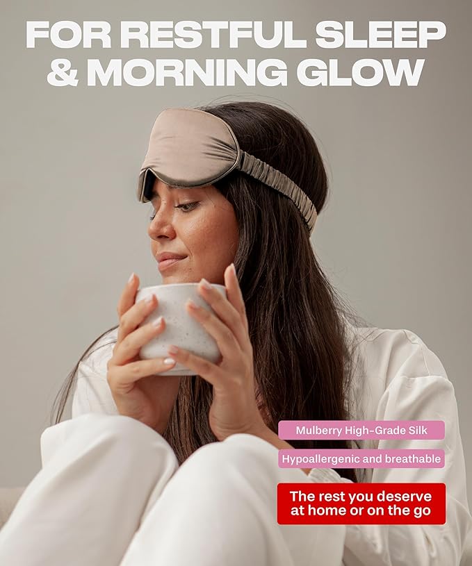 SUNDAYSILKS™ 3D Contoured Silk Sleep Mask | Padded Silk Eye Mask with Eye Cups for Lash Extensions | Blackout, Organic for Women & Men, Perfect for Travel, Slip-Free Deep Sleeping, Antifaz para Dormir-BrightBean Baby