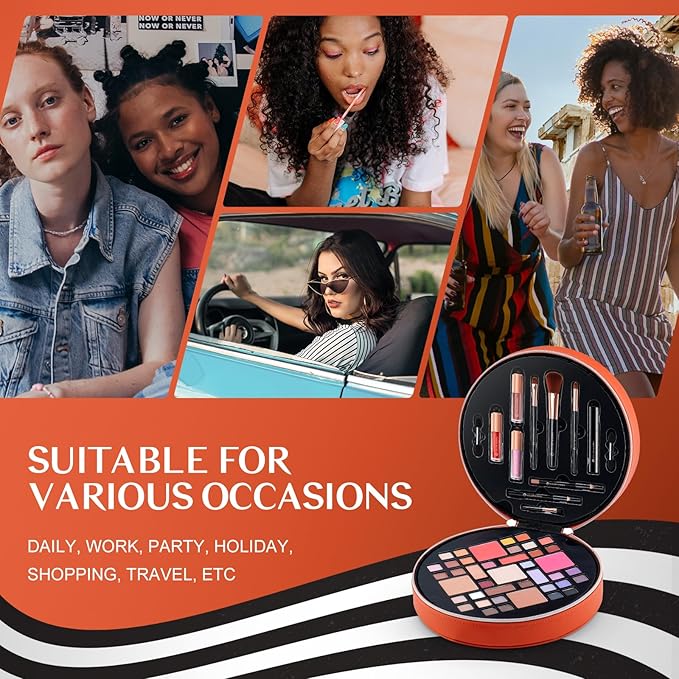 Color Nymph All In One Makeup Kit For Teens With Portable Cosmetics Bag, Multiple Makeups For Begginers As Christmas,New Year,Birthday Gift Included 38-Colors Eyeshadows Lipglosses Brushes(Orange)-BrightBean Baby