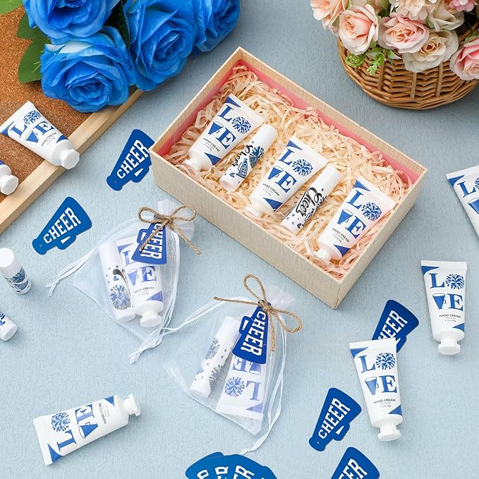 144 Pcs Blue Cheer Favors Natural Bulk Lip Balm and Hand Cream Set, Include 36 Lip Balm 36 Moisturizing Hand Cream 36 Bags 36 Card and Rope cheer accessories for Team Sports Party Supplies-BrightBean Baby