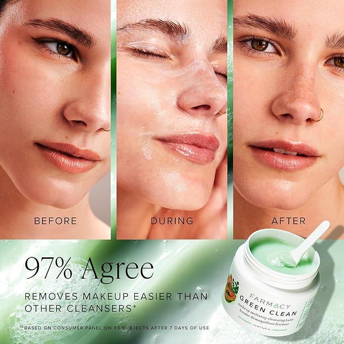 Farmacy Makeup Remover Cleansing Balm - Green Clean Waterproof Makeup Remover + Oil Based Cleanser - Gentle Exfoliating Double Cleanser - Melts From Balm to Milky Lather (12ml)-BrightBean Baby