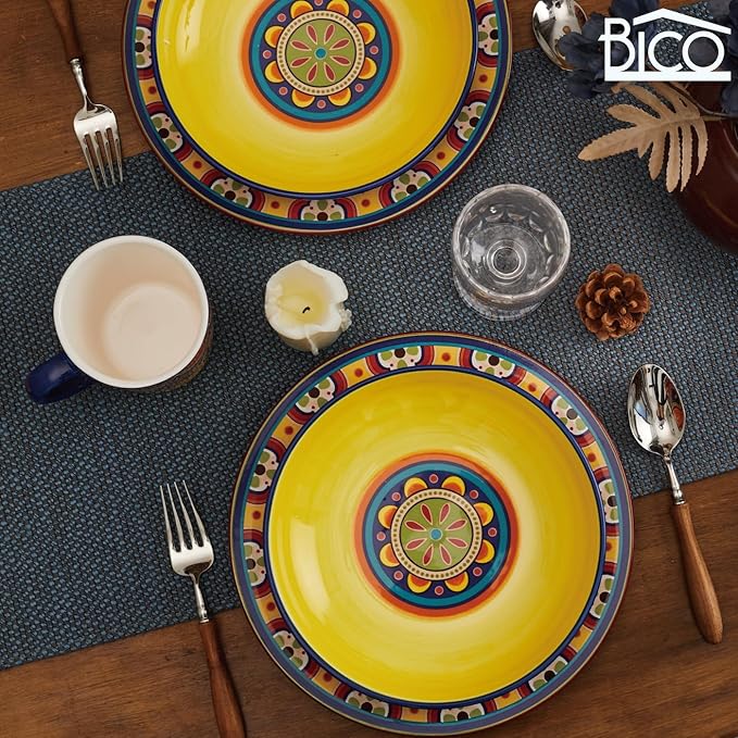 Bico Tunisian Pasta Bowls, 35oz Salad Bowl Set of 4, Large Ceramic Serving Dinner Bowls for Soup and Cereal, Microwave and Dishwasher Safe, Gift for Housewarming and Thanksgiving