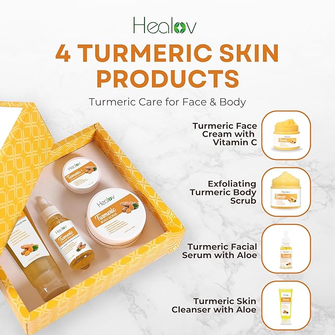 Turmeric Skincare Set - Turmeric Skin Care Products Brightening & Acne - Turmeric Skin Care Kit, Turmeric Skin Care Set - Turmeric Cleanser, Body Scrub, Face Cream & Facial Serum-BrightBean Baby