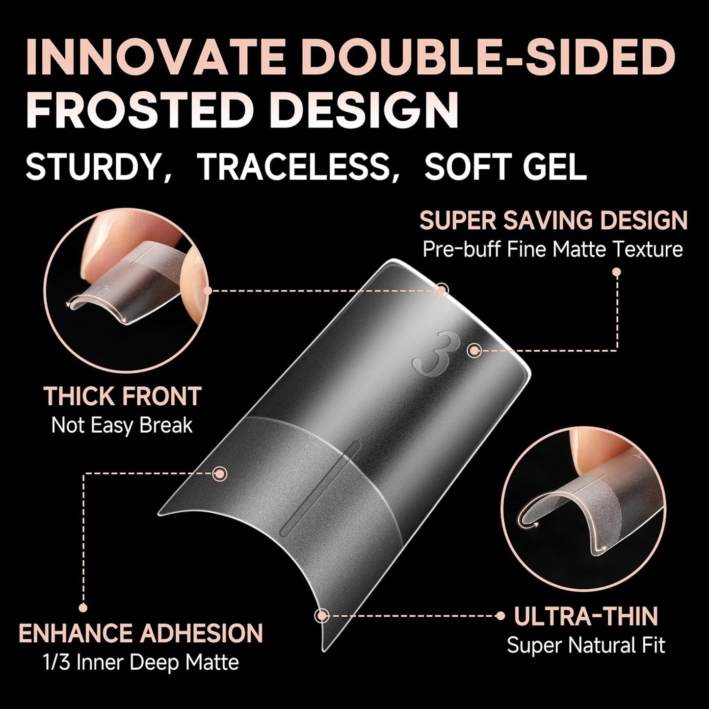 UNA GELLA Medium Square Gel Tips Full Matte Square Nail Tips 216pcs Half Cover Clear False Acrylic Nails for Nail Extensions, DIY Art Salon 12 Sizes-BrightBean Baby