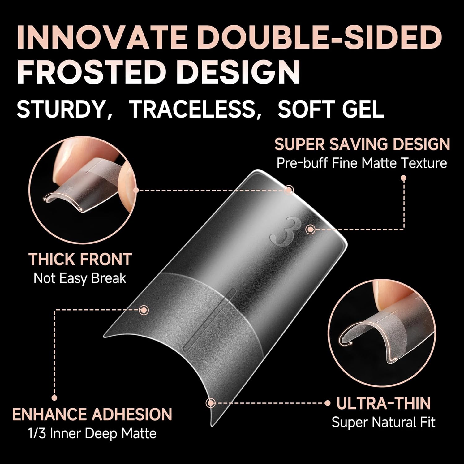 UNA GELLA Medium Square Gel Tips Full Matte Square Nail Tips 216pcs Half Cover Clear False Acrylic Nails for Nail Extensions, DIY Art Salon 12 Sizes-BrightBean Baby