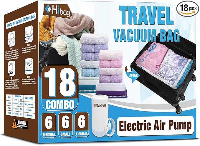 Travel Vacuum Bags with Electric Pump for Luggage and Suitcase, Vacuum Seal Compression Packing Bags for Clothes Clothing, Combo 18 Pack-BrightBean Baby