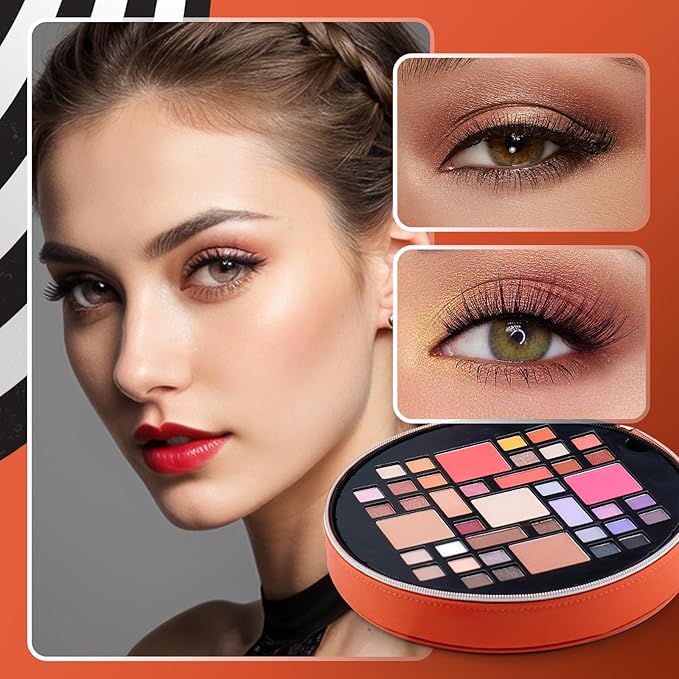 Color Nymph All In One Makeup Kit For Teens With Portable Cosmetics Bag, Multiple Makeups For Begginers As Christmas,New Year,Birthday Gift Included 38-Colors Eyeshadows Lipglosses Brushes(Orange)-BrightBean Baby