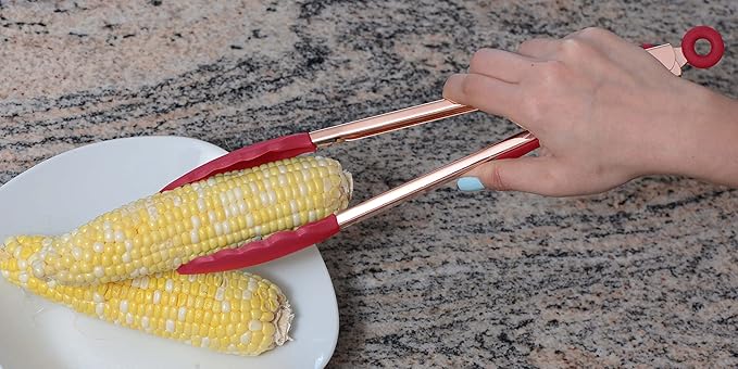 COOK WITH COLOR Stainless Steel Silicone Tipped Kitchen & BBQ Tongs Set, 2 Pc Tongs, Red