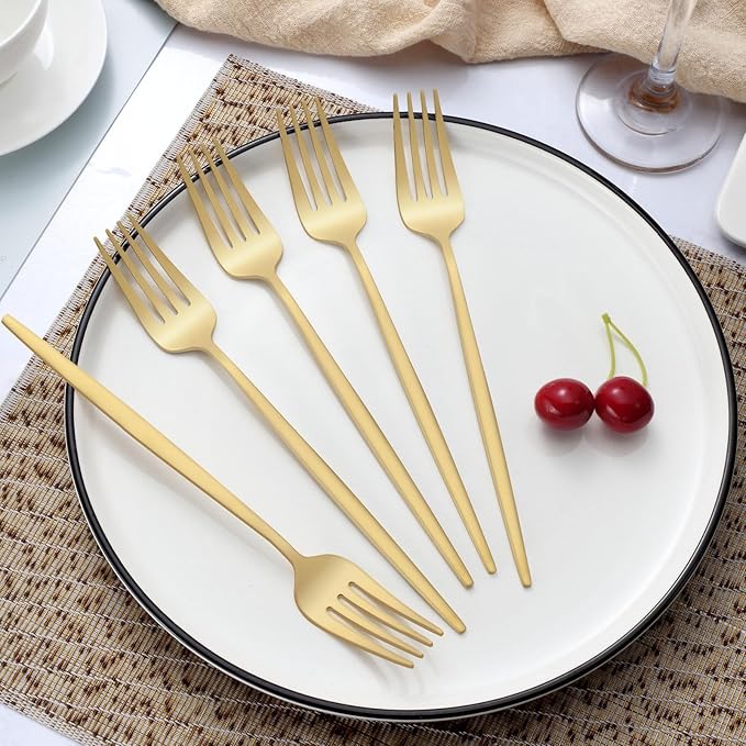 Pleafind 36-Pcs Matte Gold Dinner Forks, 8.4 Inch Forks Silverware, Stainless Steel Fork, Silverware Fork, Mirror Polished Metal Forks for Home, Kitchen, Restaurant, Dishwasher Safe
