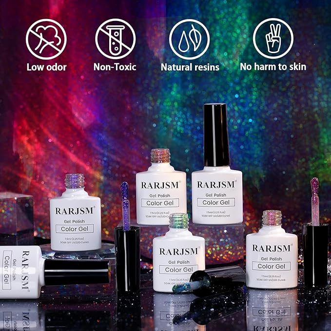 RARJSM 9D Chameleon Glass Cat Eye Gel Nail Polish Set 6Pcs Pink Purple Blue Green Yellow Multi Color Cateye Galaxy Shimmer Gradient Effect with Magnetic Stick UV LED Curing Require Home Salon-BrightBean Baby