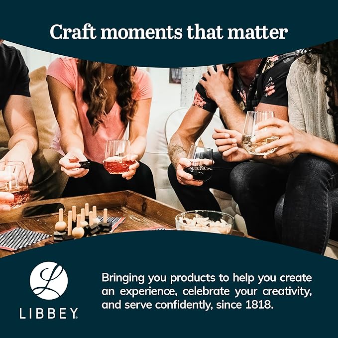 Libbey Stemless Red Wine Glasses, 16.75 Oz Classy, Wide Bowl Stemless Wine Glasses Set of 8, Chip Resistant Glasses Drinking Set for Get-Togethers