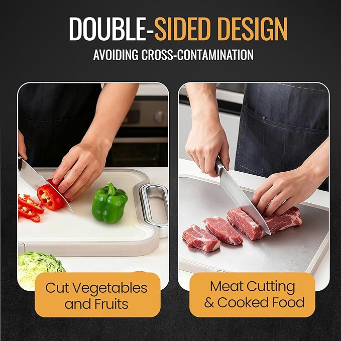 Titanium Cutting Board for Kitchen – Dual-Sided Pure Titanium & PP Surface, Non-Slip, Rust-Proof, Odor Resistant, Dishwasher Safe Premium Chopping Board for Meat & Vegetables