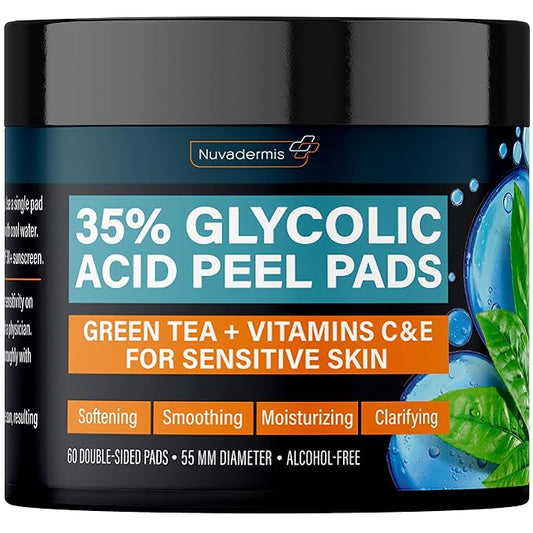NUVADERMIS 35% Glycolic Acid Peel Pads – Exfoliating Facial Resurfacing for Blackheads, Dark Spots, and Acne – Safe for Sensitive Skin – 60 Double-Sided Pads-BrightBean Baby