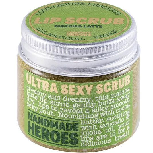 Handmade Heroes Matcha Latte Lip Scrub 1oz | 100% Natural Vegan Skin Care | Deep Conditioning Lip Scrub for Dry Lips with Jojoba Oil Avocado Oil | Natural Lightening Lip Exfoliator & Lip Plumper-BrightBean Baby
