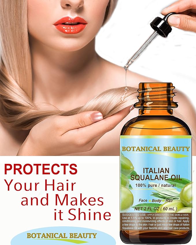 SQUALANE Italian Olive. 100% Pure Natural Undiluted Oil. 2 fl.oz- 60ml. 100% Ultra-Pure Moisturizer for Face, Skin, Body, Hair. Reliable 24/7 skincare protection-BrightBean Baby