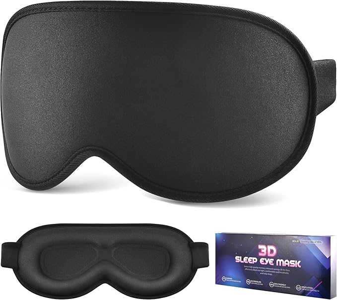 Sleep Mask for Side Sleeper Women Men, Eye Mask for Sleeping Light Blocking, 3D Contoured Cup Sleeping Mask, Soft Breathable Sleep Eye Mask with Adjustable Elastic Strap for Travel (Black)-BrightBean Baby