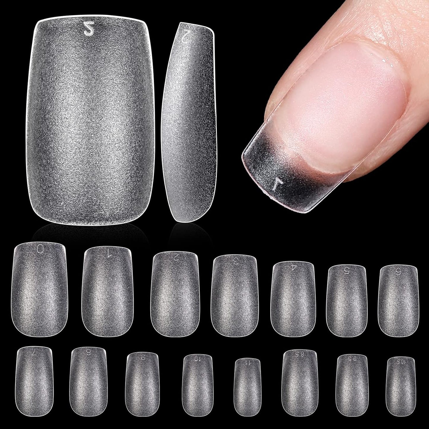 TOMICCA Short Square Nail Tips 240Pcs Pre-buff Full Matte Acrylic Fake Nails, 15 Sizes Full Cover Press on Nail for Extension Manicure Home DIY Nail Art-BrightBean Baby