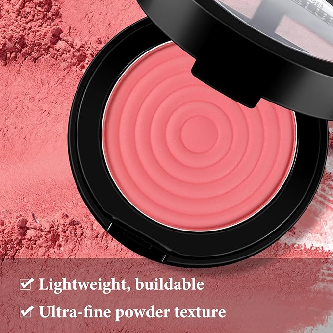 Boobeen Soft Blend Powder Blush for Cheeks, Buildable Color Matte Smooth Blush Palette Compact Blush Powder Makeup, Long-lasting Flush Color, with Mirror and Brush-BrightBean Baby
