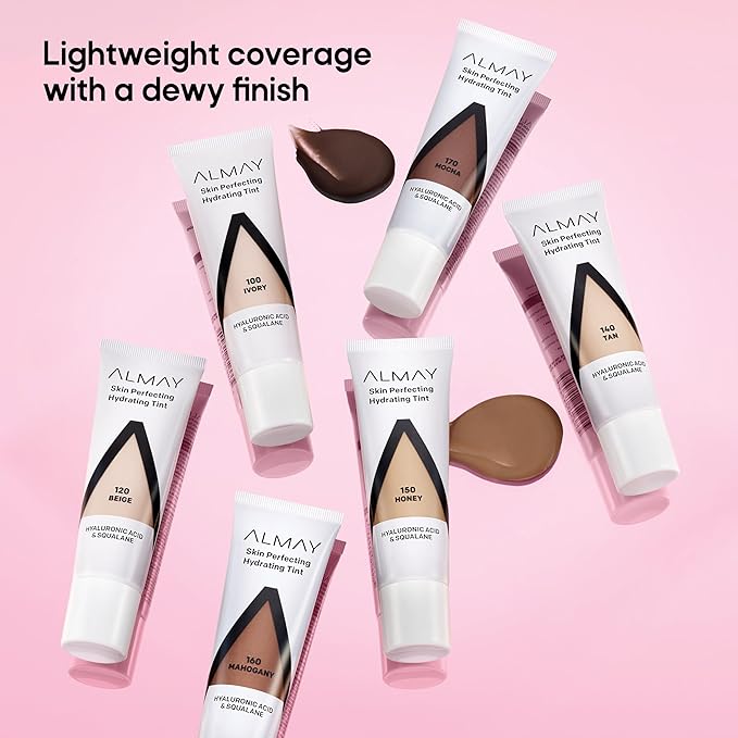 Almay Hydrating Liquid Foundation Tint, Lightweight with Light Coverage, Naturally Dewy Finish, Hypoallergenic, Dermatologist TestedFragrance Free, 170 Mocha, 0.94 fl oz.-BrightBean Baby