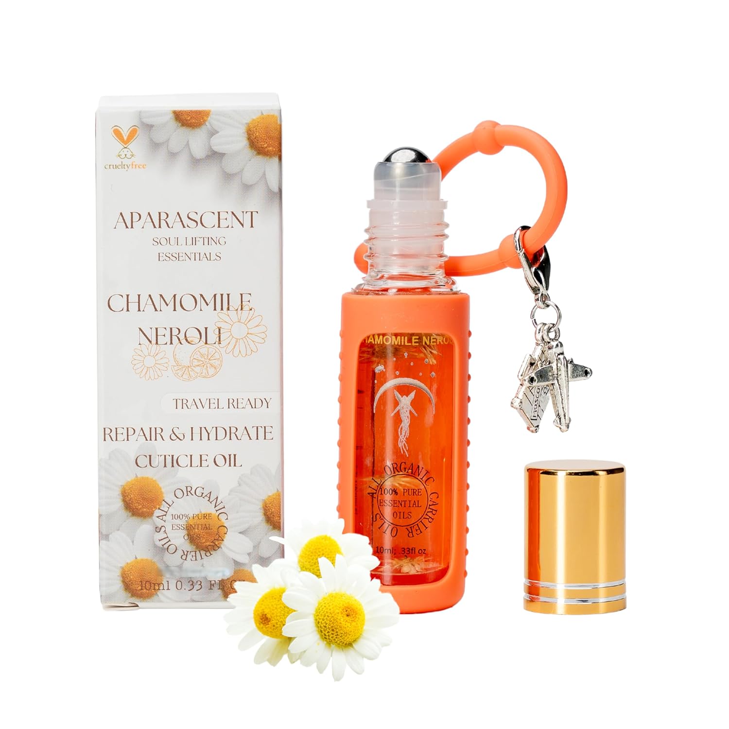 Chamomile Neroli Organic Nail Cuticle Oil Pen with Jojoba, Coconut MCT, and Rosehip for Nail Hydration, Growth & Strength, Travel Size Keychain(0.34 Fl Oz)-BrightBean Baby
