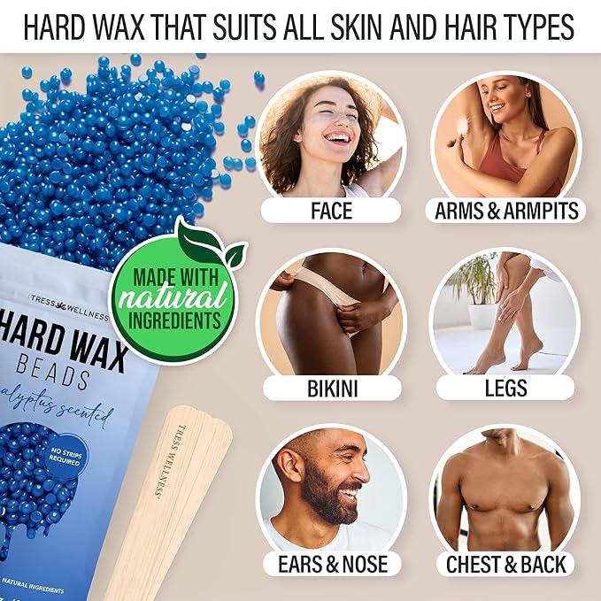 Tress Wellness Waxing Kit for Sensitive Skin – Safe for Face & Skin, Prep & Aftercare Spray, Easy to Use – At-Home Kit for Face, Bikini, Brazilian & Full Body - Digital Display, Beige-BrightBean Baby