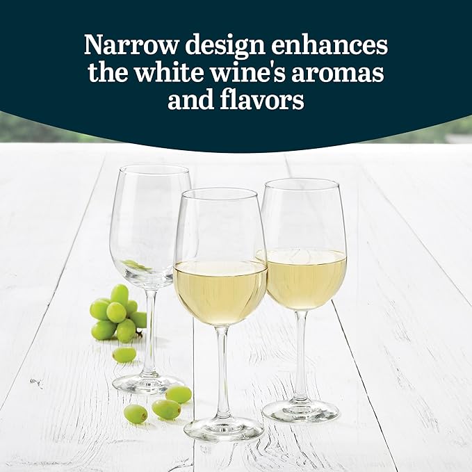 Libbey Vina White Wine Glasses Set of 6, 18.25 Oz Elegant, Fancy Glasses Drinking Set, Stemmed Wine Glasses for Weddings, Birthdays, Parties and More