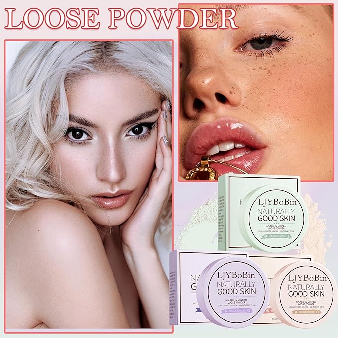 3PCS Loose Setting Powder Set,Lightweight Long Lasting Oil Control Loose Face Powder,Translucent Matte Drying Finishing Setting Powder for All Skin Types-BrightBean Baby