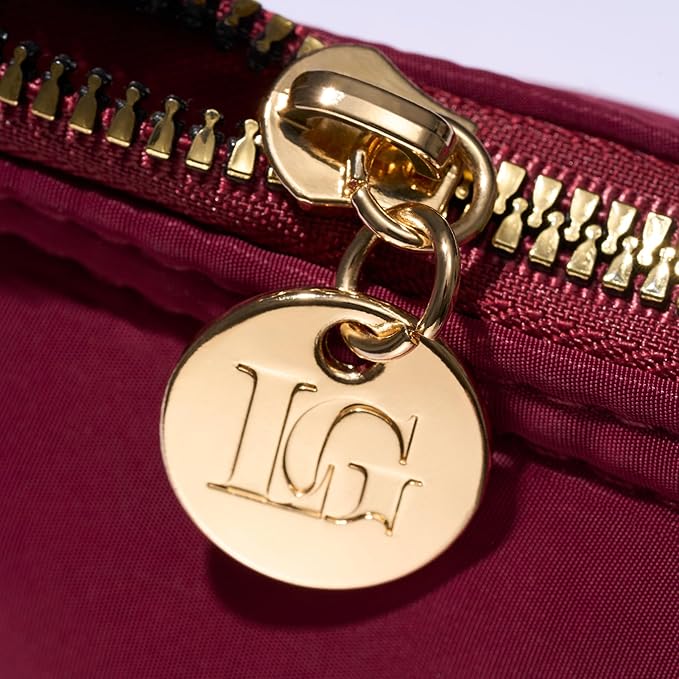 LAURA GELLER NEW YORK Quilted Makeup Bag with Brush Case, Burgundy - Toiletry Bag Organizer for Travel - Large Capacity Full Size Makeup Bag - Easy to Clean-BrightBean Baby