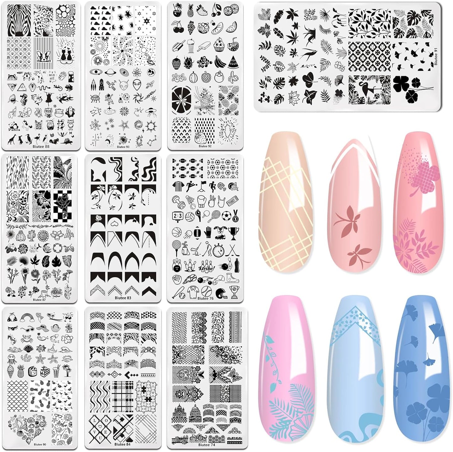 Biutee Nail Art Stamping Plates Set 10PCS French Line Stamp Templates, Nail Stamping Kit with Silicone Nail Stamper for DIY Print Manicure Salon Design Gift In Home-BrightBean Baby