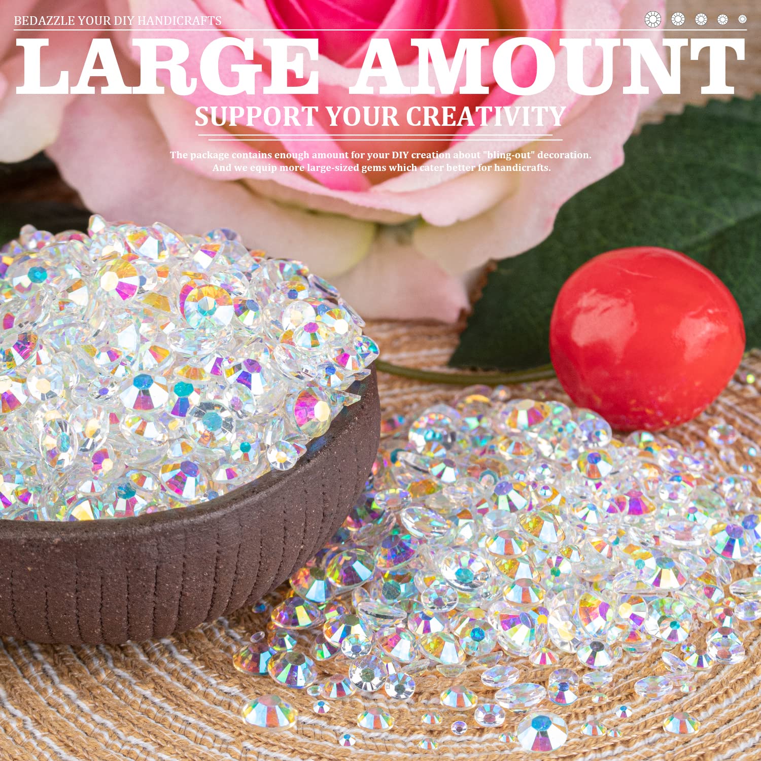 7000PCS Resin Rhinestones with Tweezers for Crafting, 2/3/4/5/6mm Flatback Jelly Rhinestones, 4 Box Transparent AB Non Hotfix Crystal Gems for DIY Crafts Mugs Tumblers Clothes Makeup Nail-BrightBean Baby