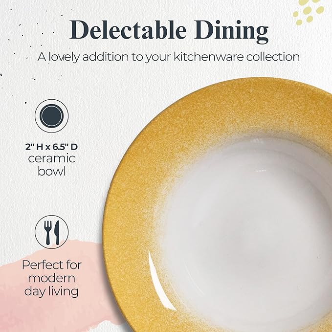 Portmeirion Potter's Mist Oatmeal Bowl (Set of 4) - Ideal for Porridge, Soup, Desserts - Microwave & Dishwasher Safe Earthenware Bowls, Durable Dishware Collection - Made in UK (Yellow Mist)