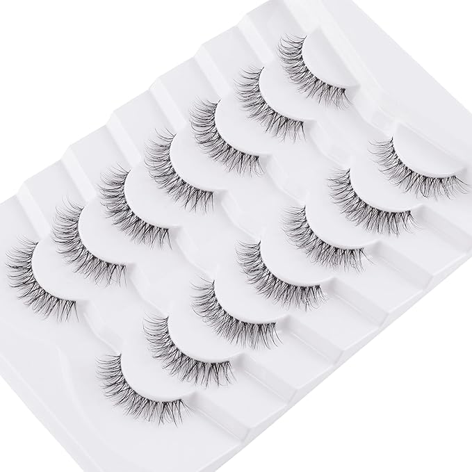 Natural Lashes False Eyelashes 12 MM Short Lashes WIspy 3D Volume Fake Eyelashes Pack C Curl Soft Eye Lash with Thin Cotton Band 7 Pair False Lashes Siligli-BrightBean Baby