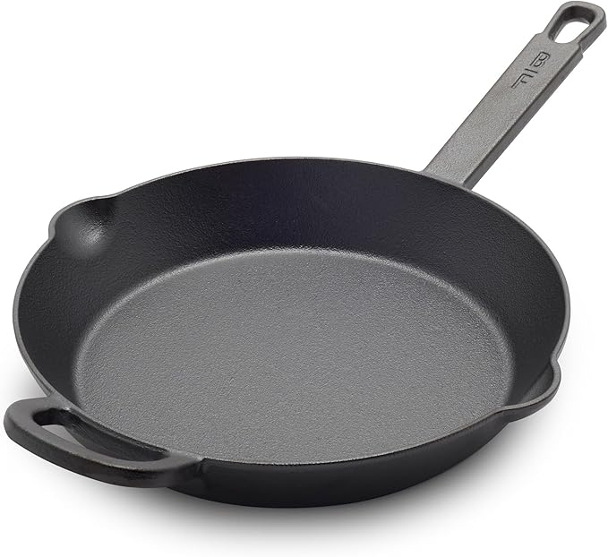 GreenPan x Bobby Flay 10” Cast Iron Pre-Seasoned Skillet with Helper Handle, Professional Grade Heavy Duty, Induction, Pour Spouts, Versatile Stovetop, Oven, BBQ Grill Fire, Indoor/Outdoor Use, Black