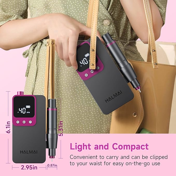 Electric Nail Drill Professional, Portable Nail File for Acrylic Gel Nails, Cordless Rechargeable Ultra Power Nail Drill Kit 40000RPM, HMC320 Salon-Grade Efile Nail Machine (Dark Grey)-BrightBean Baby