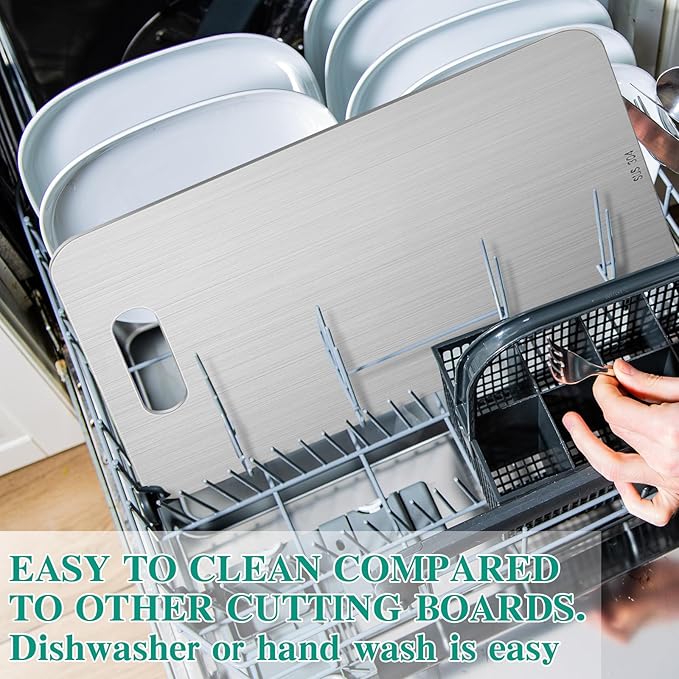 3 Pcs Stainless Steel Cutting Board for Kitchen 304 Steel Chopping Dishwasher Safe Metal Cutting Board Set for Kitchen Meat Fruit Vegetable (13.4"x9",11.8"x7.9",9.5"x6")