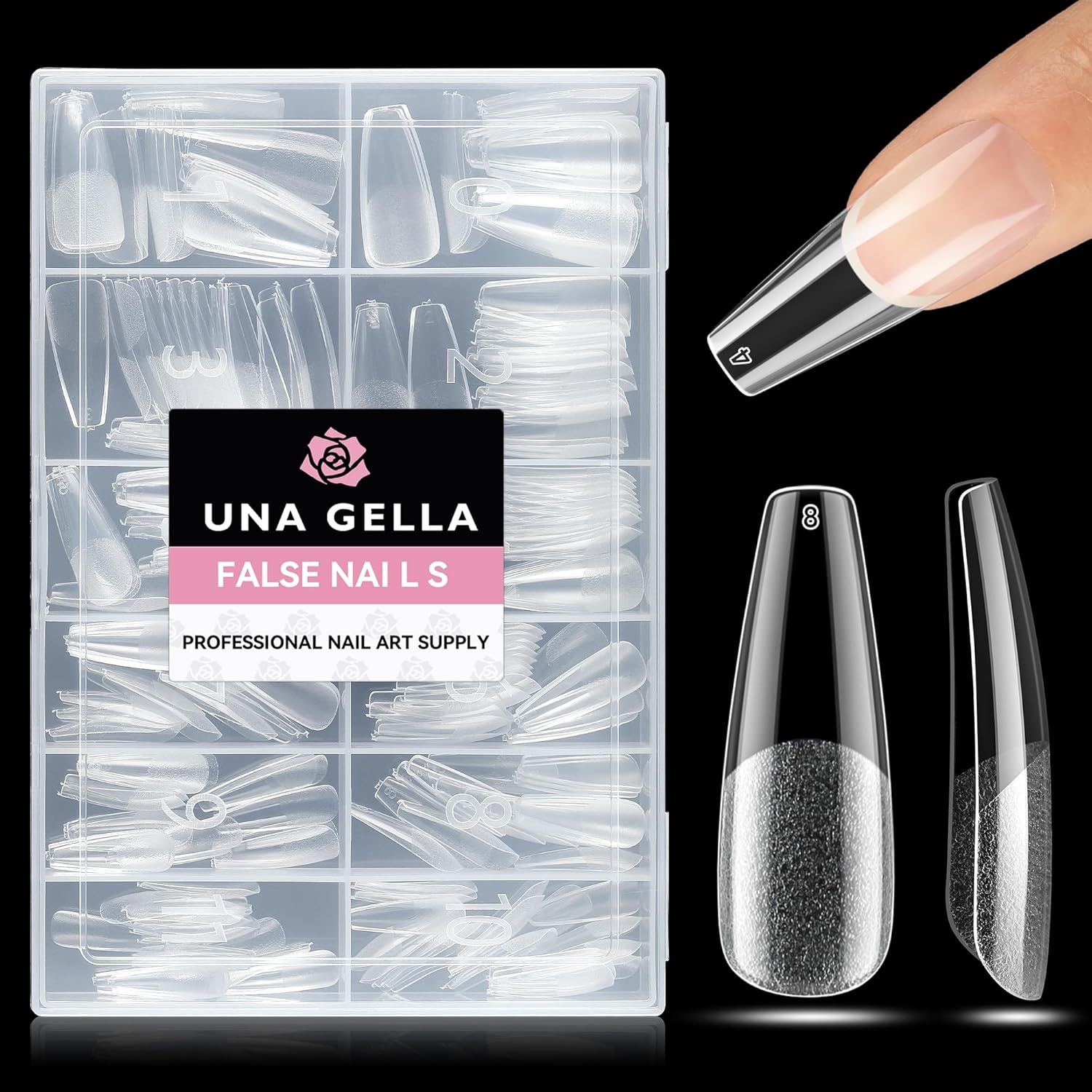 UNA GELLA Long Coffin Nail Tips: 216pcs Coffin Acrylic Fake Nails Full Cover Gel Nail Tips Press On Nails Clear Tips for Nail Extension DIY Salon 12 Sizes-BrightBean Baby