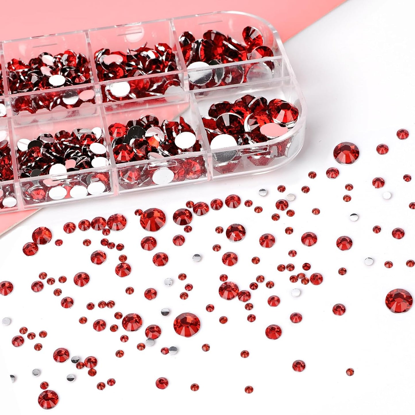 Canvalite 2784PCS Red Rhinestones Flat Back Gems, Nail Rhinestones Gems with 5Pcs Jewelry Glues, Pick Up Tweezers and Diamonds Picker Dotting Pen, Tools for Nail Art, Clothes, Face, Crafts-BrightBean Baby