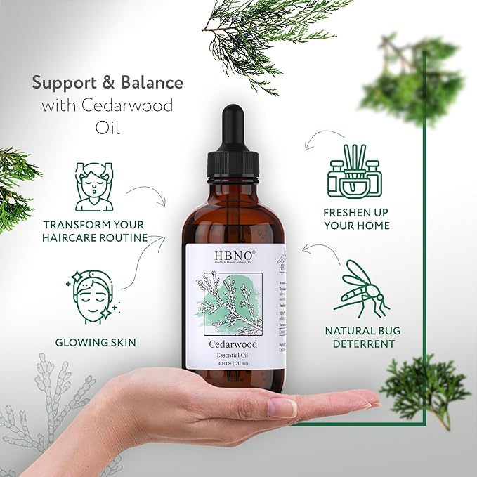 HBNO Cedarwood Essential Oil - Huge 4 oz (120ml) Value Size - Natural Cedarwood Oil - Perfect for Cleaning, Aromatherapy, DIY, Soap & Diffuser-BrightBean Baby