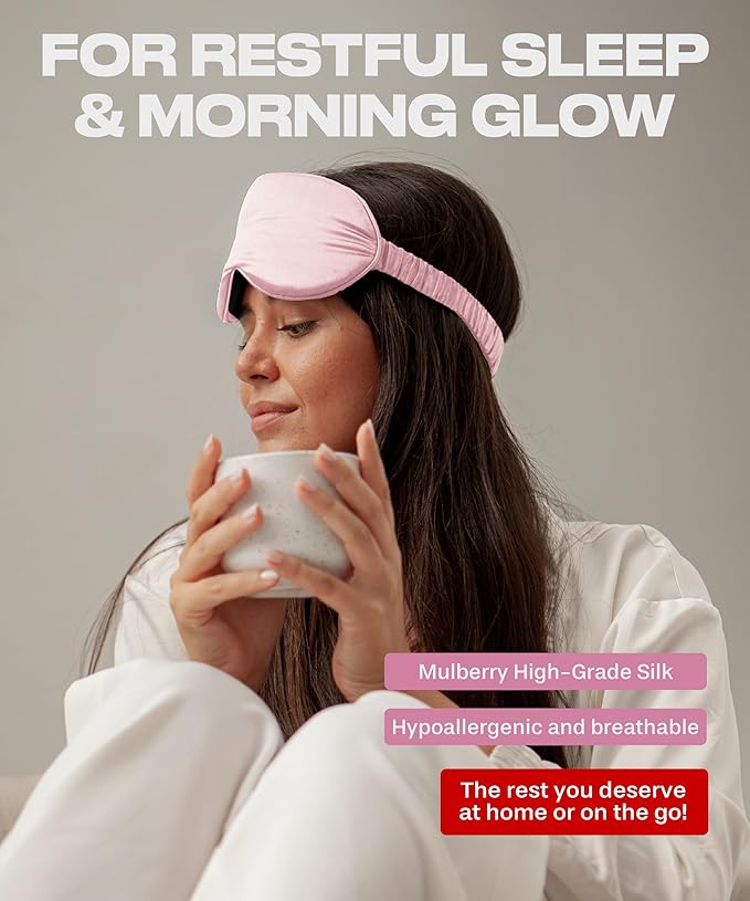 SUNDAYSILKS™ Exclusive Mulberry Silk Sleep Mask | Soft Eye Covers, Blackout Sleeping Mask for Women & Men | Silk Eye Mask for Sleep, Travel, and Relaxation | Antifaz para Dormir [Pink Quartz]-BrightBean Baby
