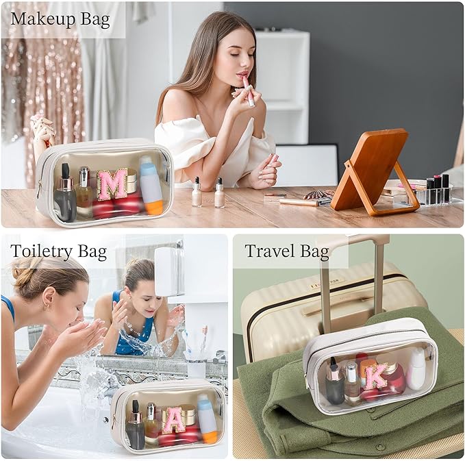 YOOLIFE Initial Makeup Bag Travel Toiletry Bag Clear Makeup Bag Preppy Cosmetic Bag Gifts for Girls Kids Graduation Gifts Birthday Gifts for Girls Kids Birthday Gifts Swim Gifts White L-BrightBean Baby
