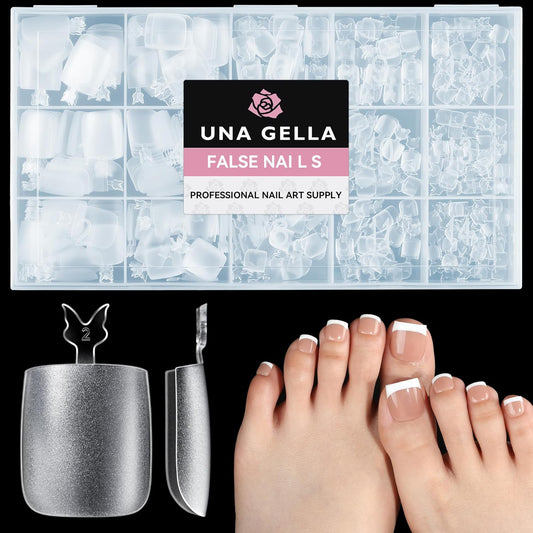 UNA GELLA Square Toe Nail Tips For Big Toe, 504Pcs 15Sizes Soft Gel Full Cover Toe Nail Tip Pre-buff Fake Acrylic Toe Nail Press Ons Soak Off Pedicure For Nail Extensions Home DIY Nail Salon-BrightBean Baby