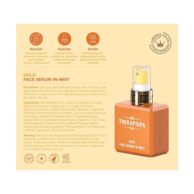 Face Serum-In-Mist – Hydrating Face Mist & Spray Serum with Niacinamide, Panthenol & Hyaluronic Acid for Firming, Radiant Glow & Youthful Skin (Gold, 2.0 fl oz)-BrightBean Baby