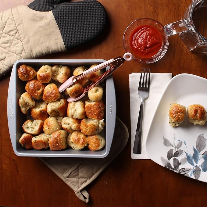 COOK WITH COLOR Stainless Steel Silicone Tipped Kitchen & BBQ Tongs Set, 2 Pc Mini Tongs, Pink