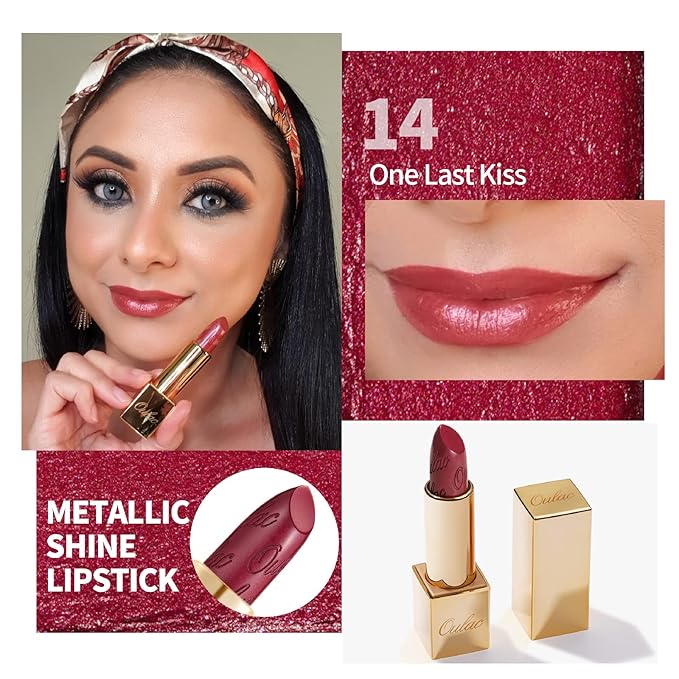 Oulac Metallic Lipstick Set- Dark Lipcolor with Moisturizing Formula, Vegan Beauty, Full-Coverage Lip Color, Christmas Gifts for Women, 4.3g X 3PCS-BrightBean Baby