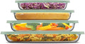 JoyJolt 8-Piece Borosilicate Glass Oven Dishes with Sage Green Lids, Rectangle Deep Glass Baking Dish Set, Baking Pans for Lasagna Casserole Cake, Bakeware Set, Freezer to Oven Tray to Dishwasher
