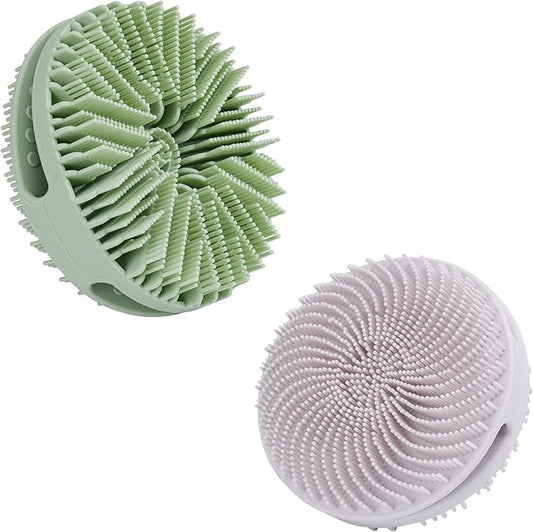 2 PC Silicone Exfoliating Body Scrubber, Silicone Body Shampoo Brush, Soft Silicone Loofah for Sensitive Skin, Shower Silicone Hair Scalp Massager, Easy to Clean, Lather Well(Gray&Green)-BrightBean Baby